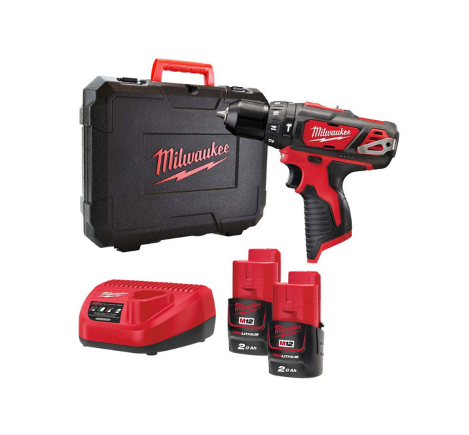 Дриль-шуруповерт ударний акумуляторний MILWAUKEE M12 BPD-202C (30 Нм) (ЗУ+1ак.Х2Ач+кейс)
