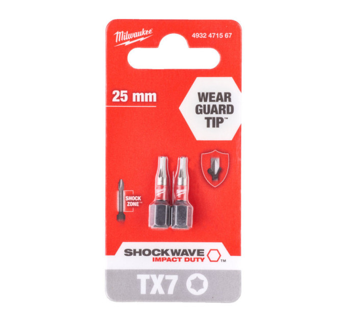 Бита SHOCKWAVE MILWAUKEE, TX7, 25мм, (2шт)