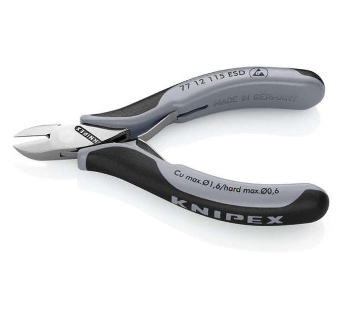 Кусачки боковые для электроники антистатические, Ø1,6мм, 115мм KNIPEX 77 12 115 ESD SB, полированные