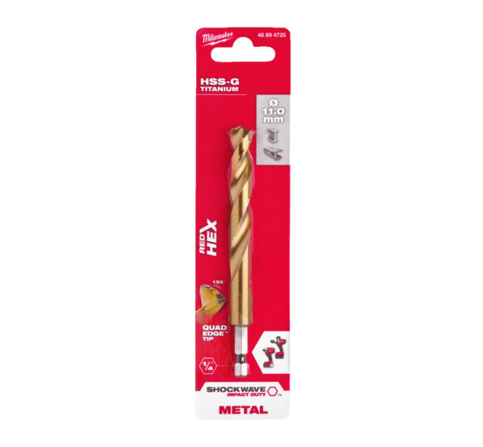 Сверло по металлу RedHEX SHOCKWAVE™ HSS-TiN MILWAUKEE, Ø11,0х125х80мм