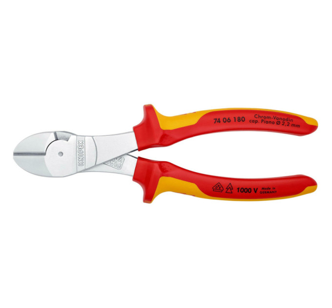 Кусачки боковые (бокорезы) особой мощности, Ø3,8мм, 180мм VDE KNIPEX 74 06 180, хромированные