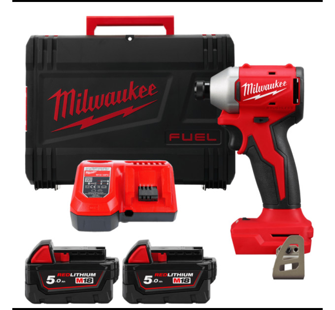 Шуруповерт ударний акумуляторний безщітковий MILWAUKEE (190Нм) M18 BLIDR-502X (ЗУ+2аккХ5Ач+HDкейс)