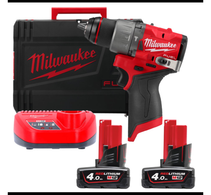 Дриль-шуруповерт акумуляторна безщіткова ударна MILWAUKEE M12 FPD2-402X (45Нм) (ЗУ+2Х4Ач+HDкейс)