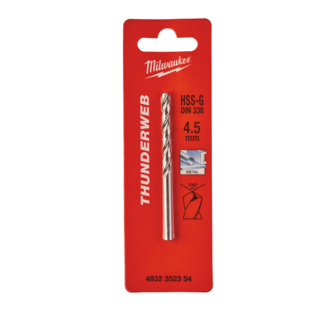Сверло по металлу THUNDERWEB HSS-G MILWAUKEE, DIN338, Ø4,5x80х47мм