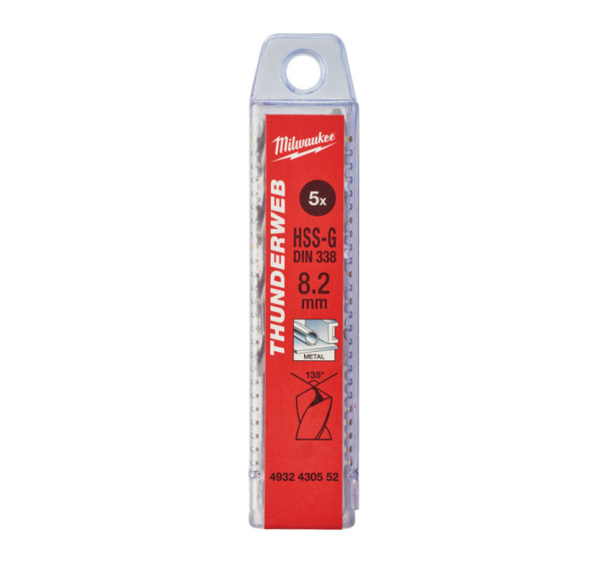 Сверло по металлу THUNDERWEB HSS-G MILWAUKEE, DIN338, Ø8,2x117х75мм, (5шт)