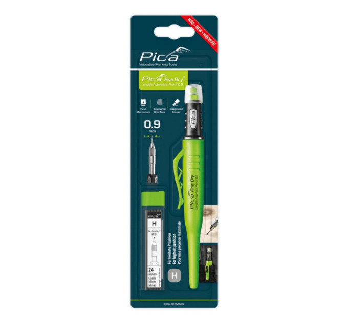 Карандаш механический для точной разметки Pica 7070 Fine Dry Long Life + стержни 0.9мм H, PICA 70705
