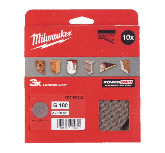 Сетка шлифовальная PG Mesh HL MILWAUKEE, Ø150мм, зерно 180, (10шт)