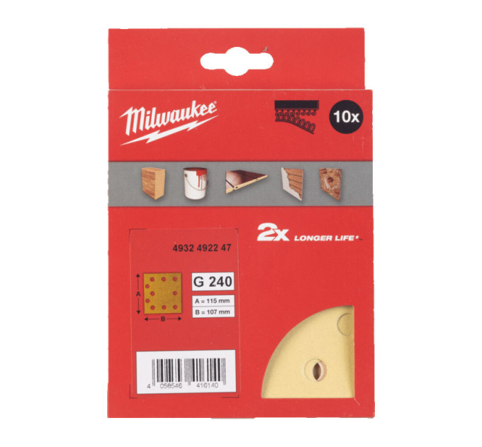 Шліфувальний папір HP MILWAUKEE, 115х107мм HL, зерно 240, (10шт)