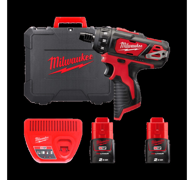 Шуруповерт акумуляторний MILWAUKEE M12 BD-202C (30Нм) (ЗУ+2акк.Х2Ач+кейс)