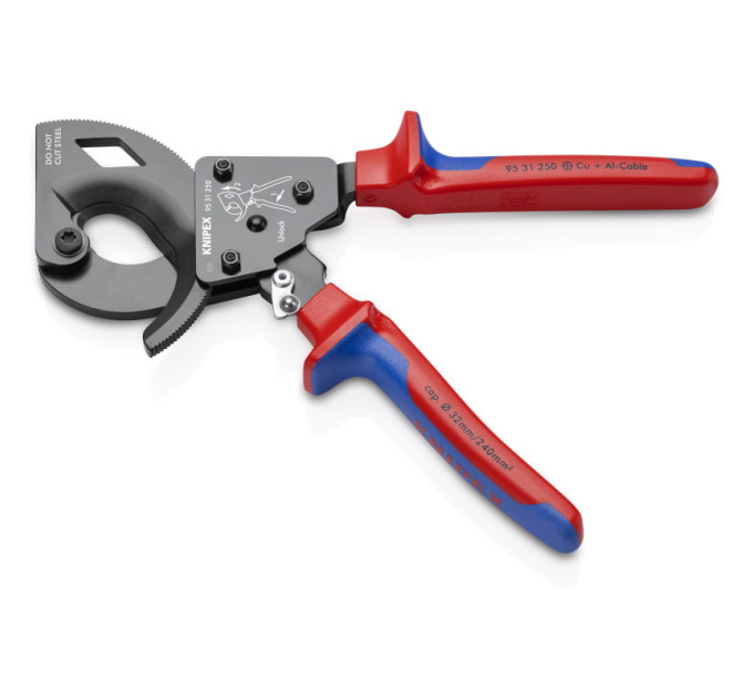Ножницы для резки кабелей (по принципу трещотки), Ø32мм / 240мм², 250мм KNIPEX 95 31 250, фосфат