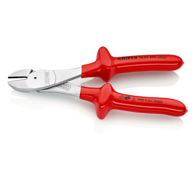 Кусачки боковые (бокорезы) особой мощности, Ø4,2мм, 200мм VDE KNIPEX 74 07 200, хромированные