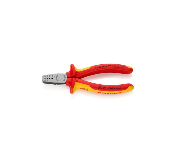 Инструмент для обжима контактных гильз 0,25-2,5мм², 145мм VDE KNIPEX 97 68 145 А, фосфатированный