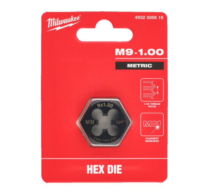 Плашка шестигранная MILWAUKEE, М9-1,00мм