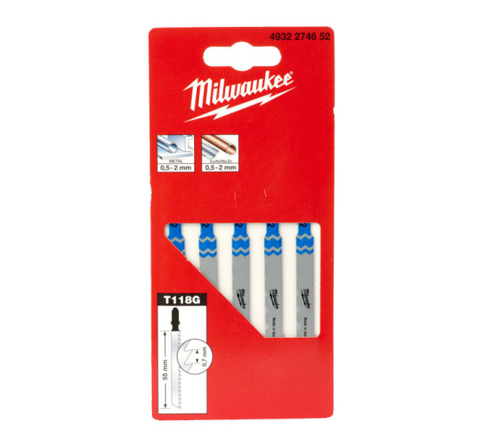 Полотна для лобзика T118G MILWAUKEE, 55х0,7 мм, (5шт)