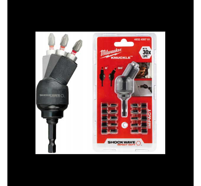 Кутова насадка KNUCKLE™ SHOCKWAVE™ + 10 біт у комплекті MILWAUKEE 4932459781
