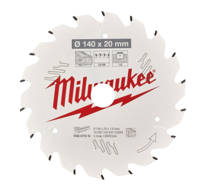 Диск пильный по дереву для торцевых пил PFTE THIN KERF MILWAUKEE, Ø140х20х1,6мм, 18 зуб.