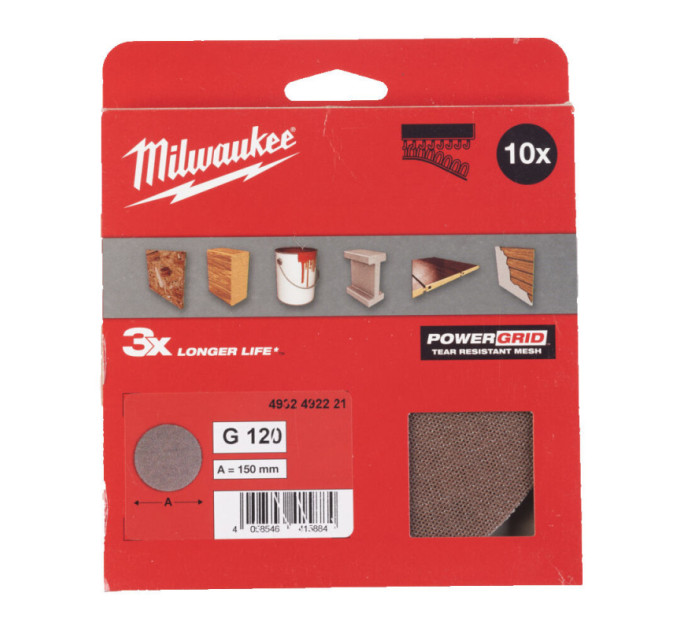 Сетка шлифовальная PG Mesh HL MILWAUKEE, Ø150мм, зерно 120, (10шт)