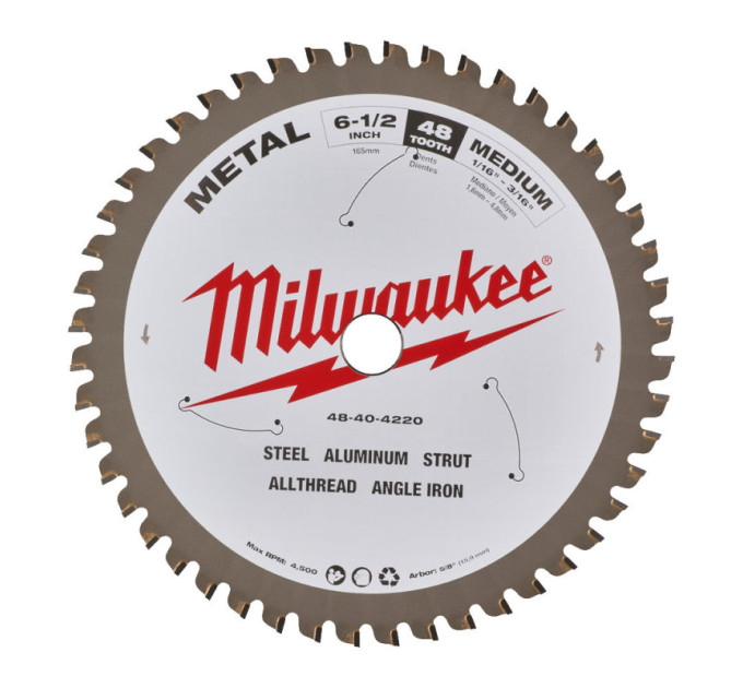 Диск пильный по металлу MILWAUKEE, Ø165х5/8''х1,6мм, 48 зуб.