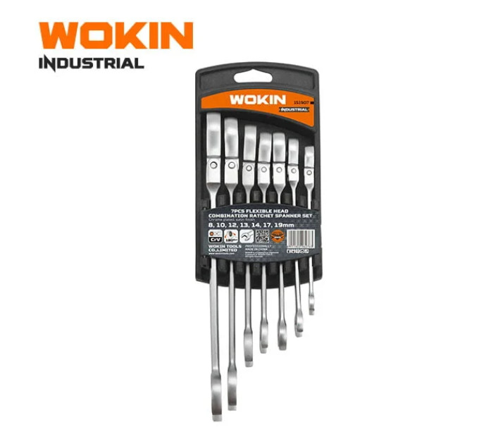 Набір комбінованих ключів з тріскачкою та шарніром 7 пр. WOKIN WK-151907
