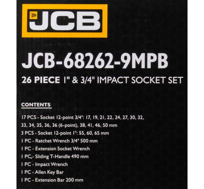 Набір інструментів ударних 26 пр. 3/4", 1" (12-гр.) JCB Tools JCB-68262-9MPB