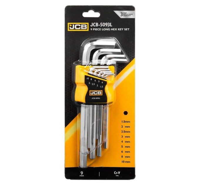 Набір Г-подіб. довгих ключів HEX 9 пр. JCB Tools JCB-5093L