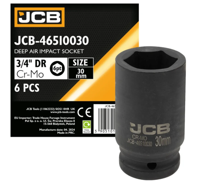 Гoлoвкa тopцeвa удapнa глибока 3/4" 30 мм (6-гранна) JCB Tools JCB-46510030
