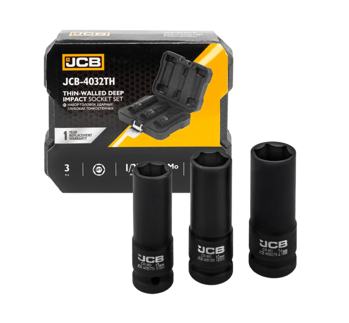 Набір головок глибоких ударних тонкостінних 3 од. 1/2" (6-гр.) JCB Tools JCB-4032TH