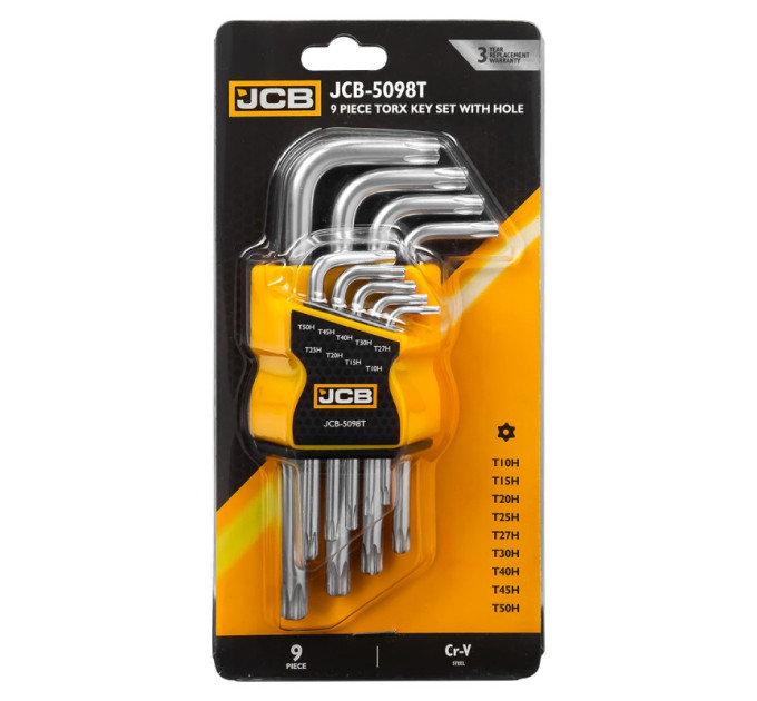 Haбіp Г-подіб. ключів з отвором TORX 9 пр. (T10H-T50H) JCB Tools JCB-5098T