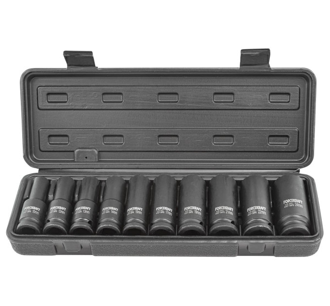 Набір головок ударних глибоких 1/2", 10 пр. (6-гр.) (10-24 мм) FORCEKRAFT FK-4107-5MPB