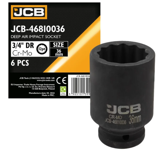 Головка торцева ударна глибока 3/4" 36 мм (12-гр.) JCB Tools JCB-46810036
