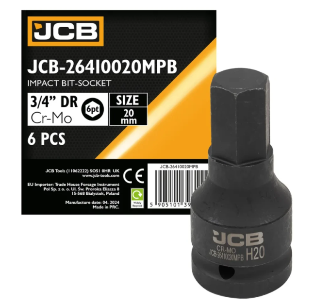 Головка-біта ударна HEX 3/4" 20 мм JCB Tools JCB-26410020MPB