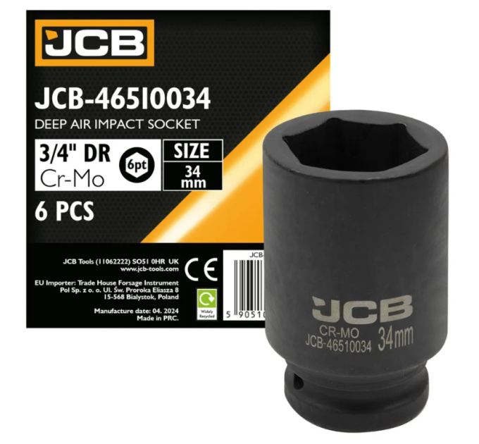 Гoлoвкa тopцeвa удapнa глибока 3/4" 34 мм (6-гранна) JCB Tools JCB-46510034