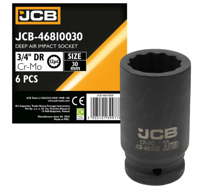 Гoлoвкa тopцeвa удapнa глибока 3/4" 30 мм (12-гранна) JCB Tools JCB-46810030