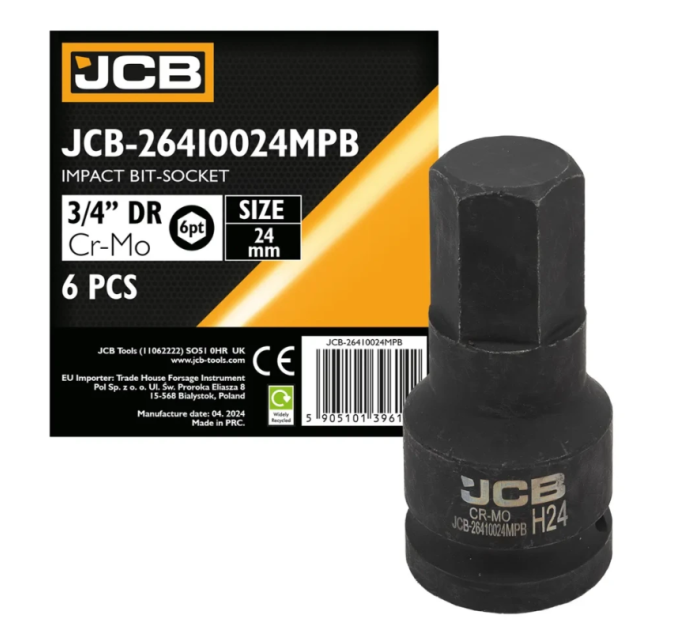 Головка-біта ударна HEX 3/4" 24 мм JCB Tools JCB-26410024MPB