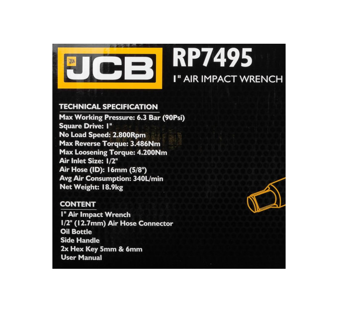 Гайковерт пневматичний 1" 3480 Нм JCB Tools JCB-RP7495