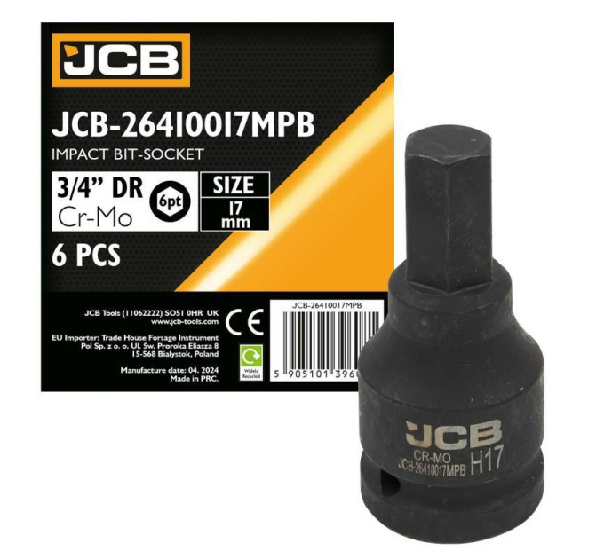 Головка-біта ударна HEX 3/4" 17 мм JCB Tools JCB-26410017MPB