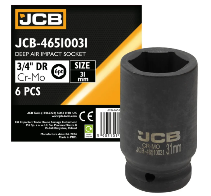 Гoлoвкa тopцeвa удapнa глибока 3/4" 31 мм (6-гранна) JCB Tools JCB-46510031