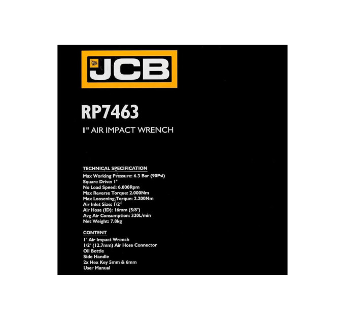 Гайковерт пневматичний 1" 2000 Нм JCB Tools JCB-RP7463