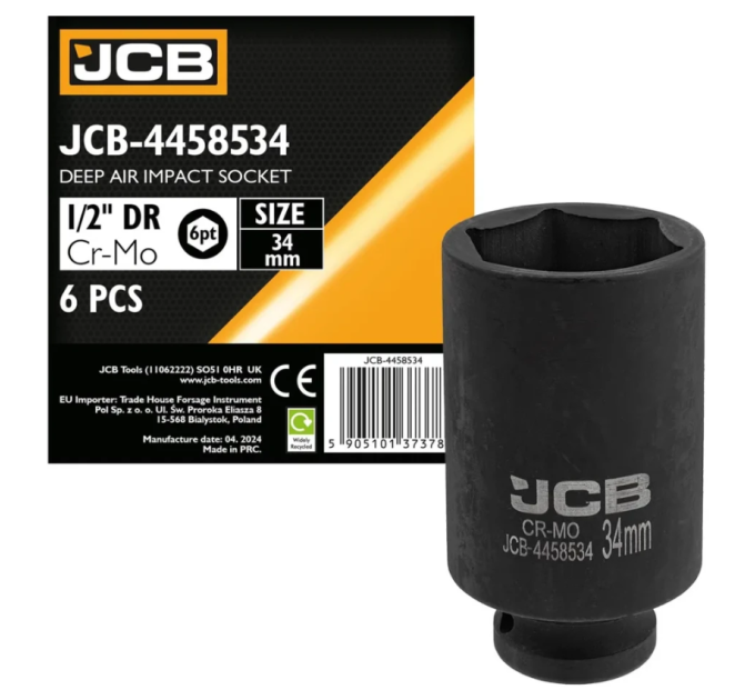 Гoлoвкa тopцeвa удapнa глибока 1/2" 34 мм (6-гранна) JCB Tools JCB-4458534