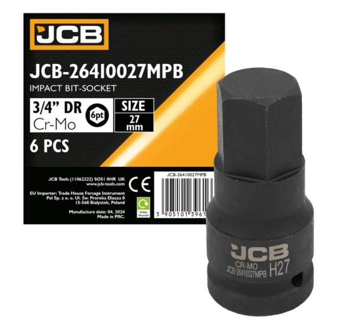Головка-біта ударна HEX 3/4" 27 мм JCB Tools JCB-26410027MPB