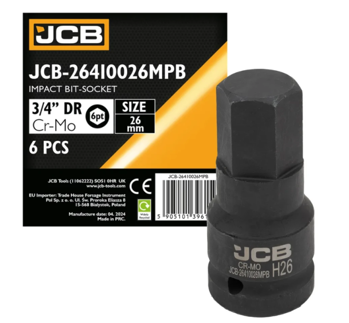 Головка-біта ударна HEX 3/4" 26 мм JCB Tools JCB-26410026MPB