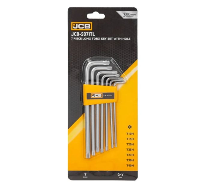 Haбіp Г-подіб. ключів подовжених з отвором TORX 7 пр. (T10H-T40H) JCB Tools JCB-5071TL