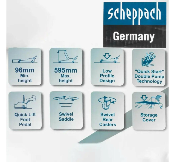 Домкрат підкатний гідравлічний низькопрофільний (96-595 мм) 5т Scheppach SCH-T815011L