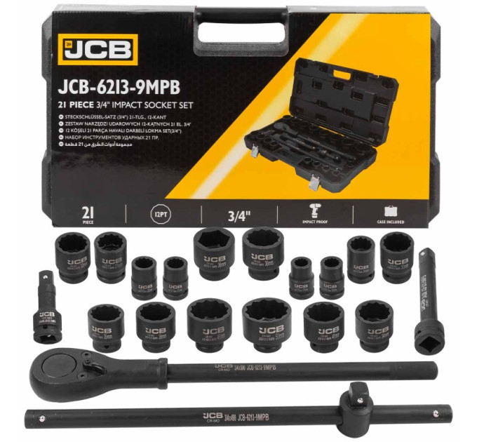 Набір інструментів ударних 21 пр. 3/4" (12-гр.) JCB Tools JCB-6213-9MPB