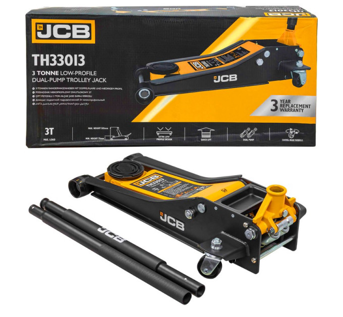 Домкрат підкатний гідравлічний низькопрофільний (75-505 мм) 3т JCB Tools JCB-TH33013