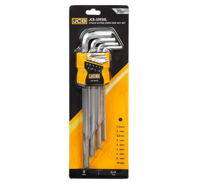 Haбіp Г-подіб. ключів подовжених HEX 9 пр. (1,5 мм-10 мм) JCB Tools JCB-5093XL