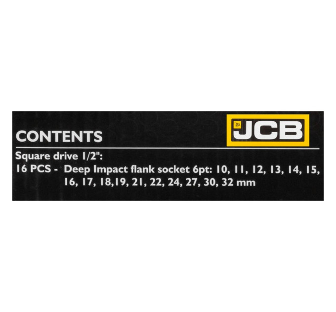 Набір головок ударних глибоких 16 од. 1/2" (6-гр.) JCB Tools JCB-4169-5MPB