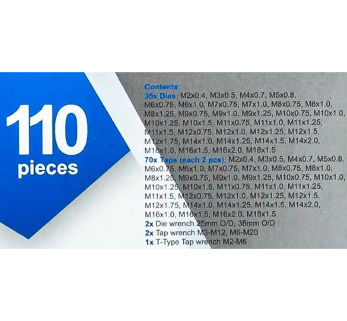Набір метричних мітчиків та плашок 110 пр.(М2-М18) в металевому кейсі Scheppach SCH-M110-1