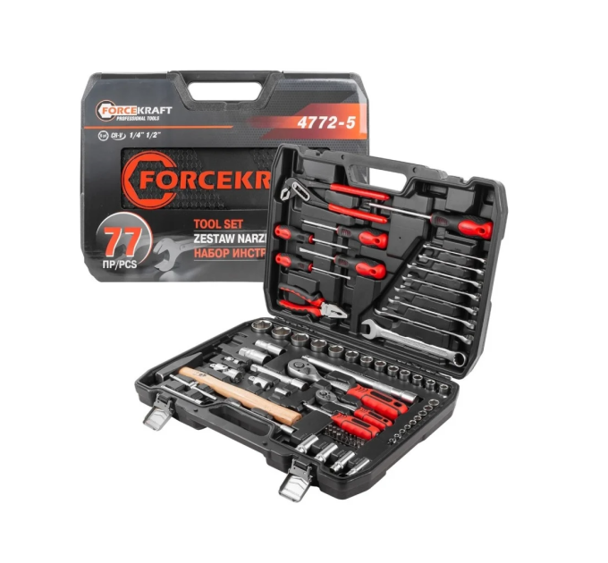Набір інструменту комбінований 77 пр. 1/4", 1/2" (6-гр.) (4-32 мм) FORCEKRAFT FK-4772-5