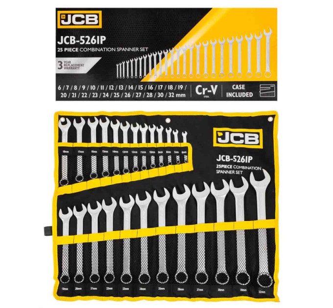 Набір ключів ріжково-накидних в чохлі 25 пр. (6-32 мм) JCB Tools JCB-5261P
